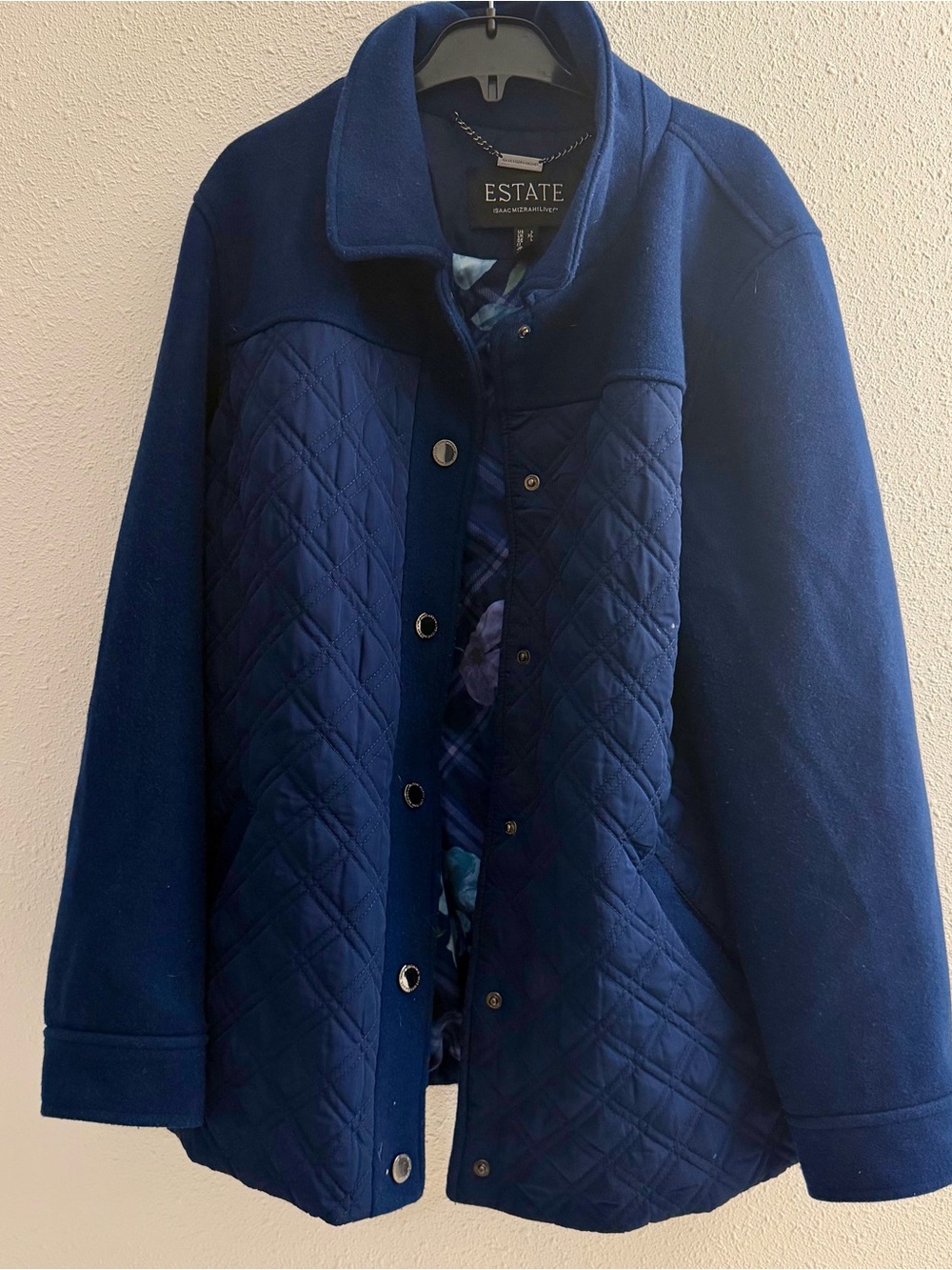 Isaac Mizrahi Deep Navy Quilted Snap-Front Peacoat